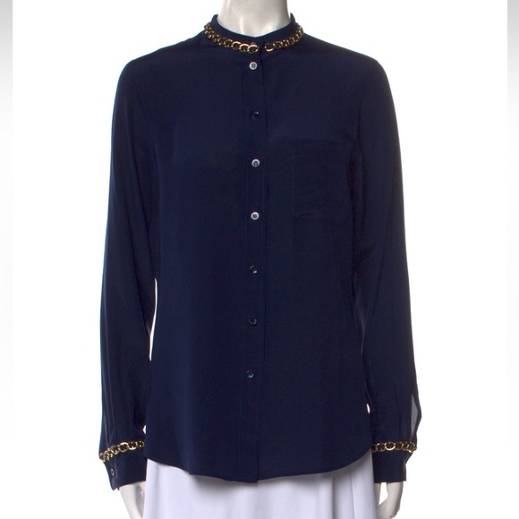 Moschino Couture Silk Mock Neck Button-Up Top Size: 8 Like New.